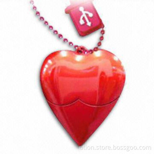 USB Flash Drive with Plastic Heart Designs and 1 to 32GB Memory Capacity, Free Sample